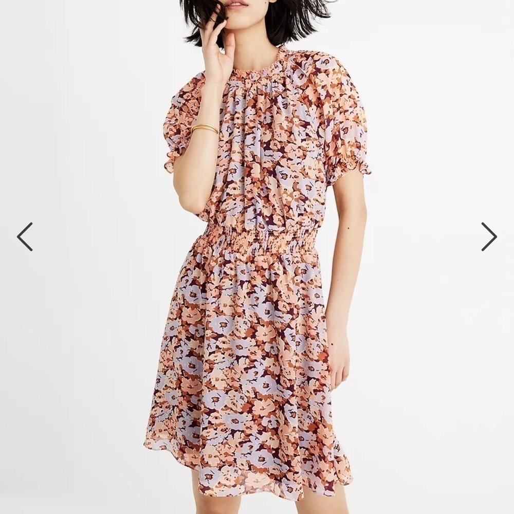 MADEWELL Smocked Mockneck Dress in Floral Breeze womens size XXS